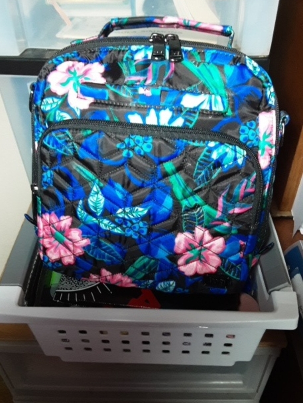 NWT Lug Ranger 2 Floral Quilted Cross Body - Black with Blue & Pink Flowers